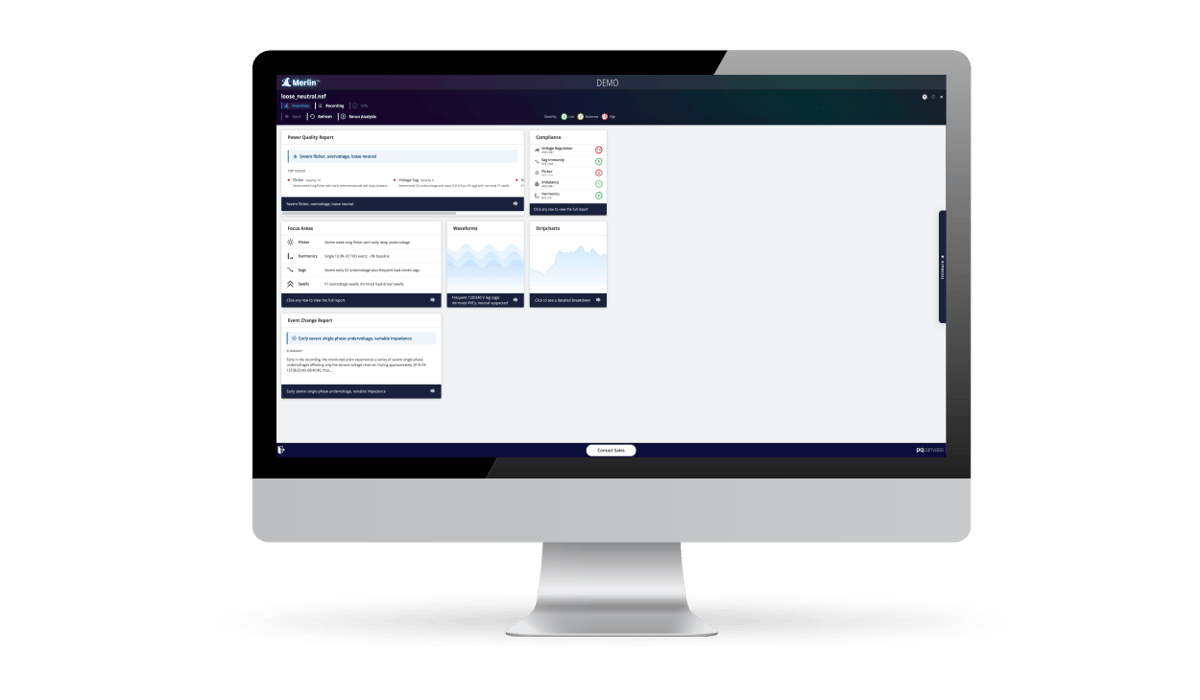 Power Monitors Merlin AI power quality analysis interface