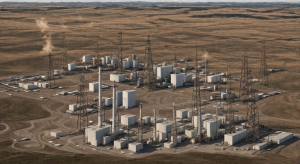 Natural gas generating station and high-voltage switchyard on the Wyoming high plains serving a data center campus